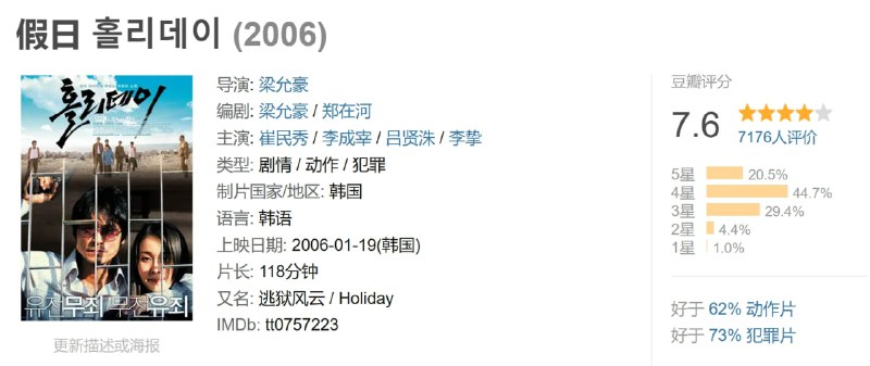 名称：假日 홀리데이 (2006)描述：1988年的奥运会刚过去，韩国人民也正为自己国家取得的荣誉高兴