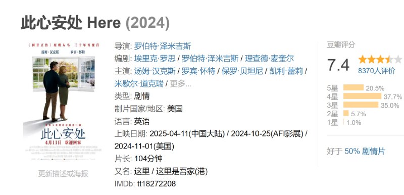 名称：此心安处 Here (2024)描述：影片改编自理查德·麦圭尔同名漫画