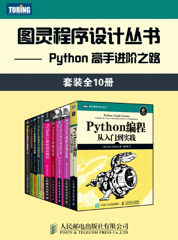 名称：图灵程序设计丛书：Python 高手进阶之路（套装全10册）描述：本套装共包含《Python计算机视觉编程》、《Python网络编程攻略》、《Python语言及其应用》、《Python数据挖掘入门与实践》、《Python编程：从入门到实践》、《Python科学计算基础教程》、《Python项目开发实战（第2版》、《Python数据处理》、《Python机器学习经典实例》、《Python测试驱动开发：使用Django、Selenium和JavaScript进行Web编程（第2版）》10本书