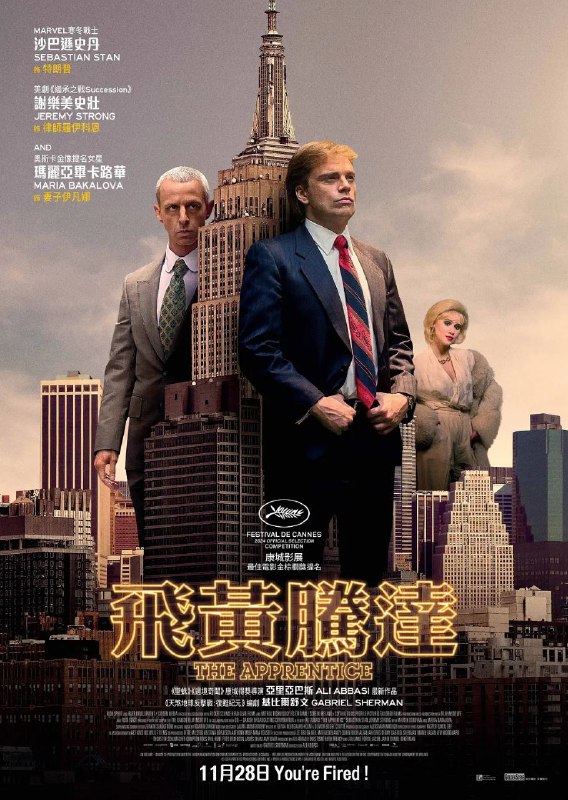 名称：飞黄腾达 / The Apprentice [2024][中英双字][超清]描述：本片以充满腐败和欺骗的世界为背景，聚焦于唐纳德·特朗普(塞巴斯蒂安·斯坦 Sebastian Stan 饰)在上世纪七八十年代在纽约发展房地产业务的过程，还将挖掘他与臭名昭著的律师罗伊·科恩(杰瑞米·斯特朗 Jeremy Strong 饰)的关系
