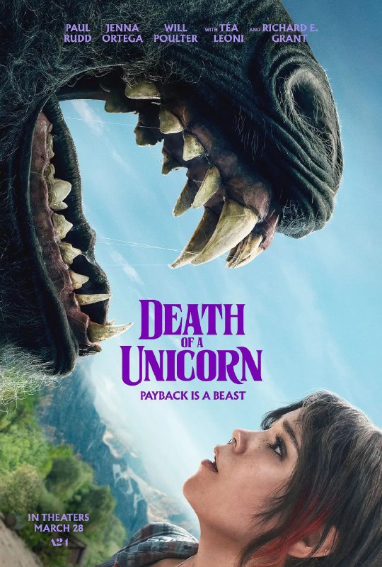 名称：独角兽之死 / Death of a Unicorn [中英双字][超清][美国][2025]描述：一位父亲(保罗-路德 Paul Rudd 饰)和女儿(珍娜-奥特加 Jenna Ortega 饰)在前往周末度假地的途中意外撞死了一只独角兽，而他的亿万富翁老板(理查德-E-格兰特 Richard E. Grant 饰)则想利用这只独角兽神奇的疗效