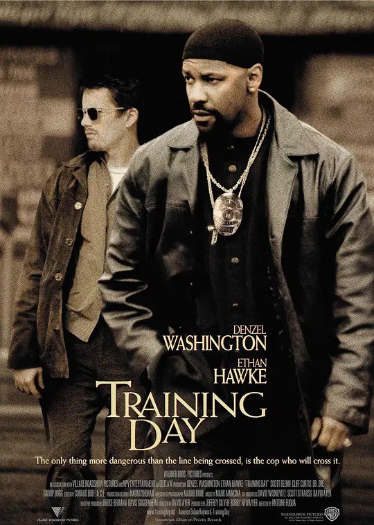 名称：训练日 Training Day (2001)描述：阿洛佐(丹泽尔・华盛顿 Denzel Washington 饰)是美国毒品缉查部的黑人警探，经验丰富，查案出色，对毒品案件有着敏锐的嗅觉，人称 “魔幻之眼”