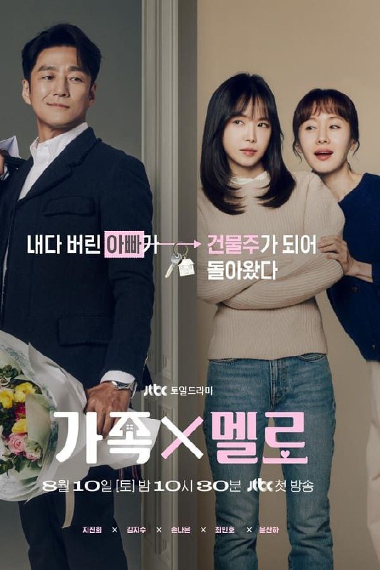 名称：浪漫这一家 가족X멜로 (2024) [1080P] [内封多国字幕] [更至10集] 描述： 该剧讲述十几年前因事业倒闭而离婚的卞武镇（池珍熙 饰）在11年后成为数十亿富翁，以房东的身份出现在前妻金爱妍（金智秀 饰）和女儿卞未来（孙娜恩 饰）面前引发“腥风血雨”的故事