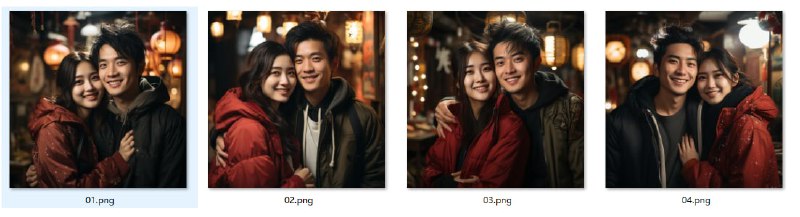 名称：面带微笑的幸福情侣描述：我用AI绘画工具生成的“面带微笑的幸福情侣”！共4张，大家可以下载高清原图，拿去做头像！链接：