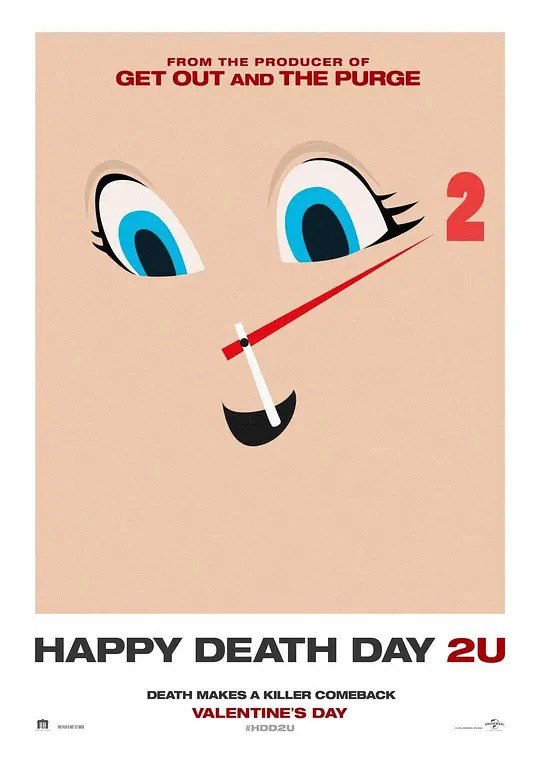 名称：忌日快乐2 Happy Death Day 2U (2019)简介：停靠在路边的汽车内，黄毛小子瑞恩（飞·武 Phi Vu 饰）被其他汽车的喇叭惊醒，他昏头昏脑走下来，一路晃进校园，进了实验室