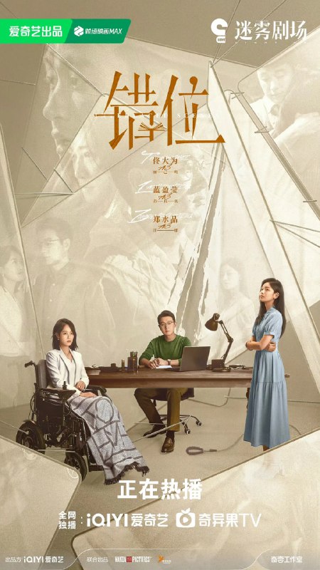名称：错位 (2024) 4K描述：刑警姜光明（马伊琍 饰）和石落（高至霆 饰）在调查一起案件时，偶然发现作家顾己鸣（佟大为 饰）的小说中所描绘的犯罪现场与自己正在调查的案发现场离奇重合，虚构与现实交错，一切真的只是巧合？而小说的出现也为二人的追查提供了新的方向，但与此同时也将他们引向了更深的迷局......案中案，谜中谜，隐藏在幕后的凶手究竟是谁？该剧改编自松本清张同名小说