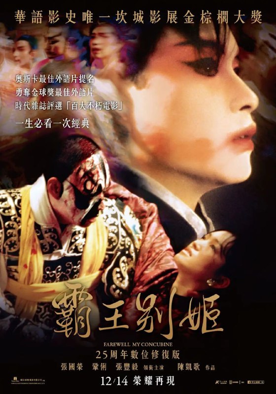名称：霸王别姬(1993)【BluRay.1080P】【外挂中英字幕】【爱情/同性】描述：段小楼(张丰毅)与程蝶衣(张国荣)是一对打小一起长大的师兄弟，两人一个演生，一个饰旦，一向配合天衣无缝，尤其一出《霸王别姬》，更是誉满京城，为此，两人约定合演一辈子《霸王别姬》
