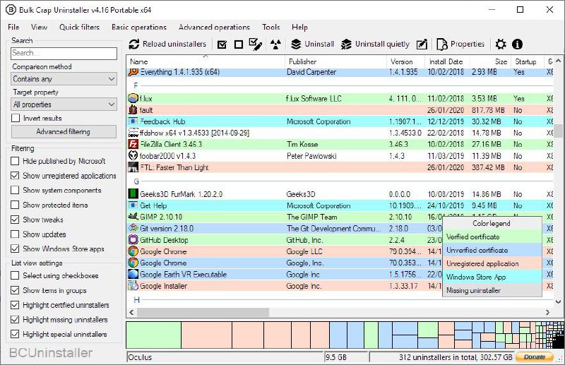 名称：Bulk Crap Uninstaller - 批量程序卸载程序描述：免费的批量程序卸载程序，具有高级自动化功能